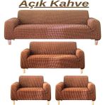 3+2+1+1 Bürümcük Eteksiz, Lastikli, Esnek, Yıkanabilir Koltuk, Kanepe, Çekyat Takımı Örtüsü/kılıfı - Açık Kahverengi - 180 x 230 cm