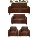 3+2+1+1 Bürümcük Eteksiz, Lastikli, Esnek, Yıkanabilir Koltuk, Kanepe, Çekyat Takımı Örtüsü/kılıfı - Koyu Kahve - 180 x 230 cm