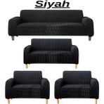 3+2+1+1 Bürümcük Eteksiz, Lastikli, Esnek, Yıkanabilir Koltuk, Kanepe, Çekyat Takımı Örtüsü/kılıfı - Siyah - 180 x 230 cm