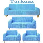 3+2+1+1 Bürümcük Eteksiz, Lastikli, Esnek, Yıkanabilir Koltuk, Kanepe, Çekyat Takımı Örtüsü/kılıfı - Turkuaz - 180 x 230 cm