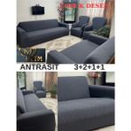 3+2+1+1 Dokuma Jakar Koltuk Örtüsü Lastikli Esnekli Yıkanabilir Koltuklu Kanepe Çekyat Örtüsü - 180 x 230 cm - Antrasit