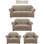 3+2+1+1 Dokuma Jakar Koltuk Takımı Örtüsü. Lastikli, Esnek, Yıkanabilir Koltuk, Kanepe,çekyat Kılıfı - 180 x 230 cm - Vizon