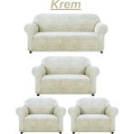 3+2+1+1dokuma Jakar Koltuk Örtüsü. Lastikli, Esnek, Yıkanabilir Koltuk, Kanepe, Çekyat Örtüsü/kılıfı - 180 x 230 cm - Krem