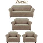 3+2+1+1dokuma Jakar Koltuk Örtüsü. Lastikli, Esnek, Yıkanabilir Koltuk, Kanepe, Çekyat Örtüsü/kılıfı - 180 x 230 cm - Vizon