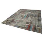 326x410 cm Kırk Yama Gri Yama Pamuklu Yün El Dokuma Modern Geometrik Etnik Eskitme Desenli Boho Oturma Odası Salon Yolluk Koridor Mutfak Halısı