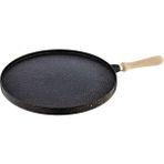 3285 - Tek Parça, Çift Taraflı Bio Granit, Döküm, 34 cm Gözleme Tavası Siyah Gövde, Ahşap Detay - --