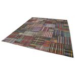 328x410 cm Kırk Yama Gri Yama Pamuklu Yün El Dokuma Modern Geometrik Etnik Eskitme Desenli Boho Oturma Odası Salon Yolluk Koridor Mutfak Halısı
