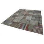 328x416 cm Kırk Yama Gri Yama Pamuklu Yün El Dokuma Modern Geometrik Etnik Eskitme Desenli Boho Oturma Odası Salon Yolluk Koridor Mutfak Halısı