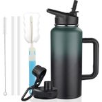 32oz Saplı Yalıtımlı Su Şişesi, Paslanmaz Çelik Spor Metal Su Şişesi, Hasır ve 2 Sızdırmaz Kapaklı Çift Duvarlı Vakumlu Geniş Ağızlı Su Şişesi, Seyahat, Kamp, Spor Salonu için (Koyu Yeşil Siyah)