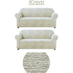 3+3 Dokuma Jakar Koltuk Örtüsü. Lastikli, Esnek, Yıkanabilir Koltuk, Kanepe, Çekyat Örtüsü/kılıfı. - 180 x 230 cm - Krem