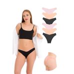 330 Kadın Dikişsiz Lazer Brazilian 6'lı Külot Paketi, V5- Pudra x2, Siyah x2, Kapuçino x2, L-XL