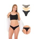 330 Kadın Dikişsiz Lazer Brazilian Külot Paketi, V3- Siyah, Ten, Leopar, L-XL