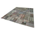 330x411 cm Kırk Yama Gri Yama Pamuklu Yün El Dokuma Modern Geometrik Etnik Eskitme Desenli Boho Oturma Odası Salon Yolluk Koridor Mutfak Halısı