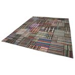 330x412 cm Kırk Yama Gri Yama Pamuklu Yün El Dokuma Modern Geometrik Etnik Eskitme Desenli Boho Oturma Odası Salon Yolluk Koridor Mutfak Halısı