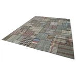 330x416 cm Kırk Yama Gri Yama Pamuklu Yün El Dokuma Modern Geometrik Etnik Eskitme Desenli Boho Oturma Odası Salon Yolluk Koridor Mutfak Halısı