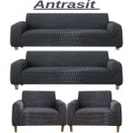 3+3+1+1 Bürümcük Eteksiz, Lastikli, Esnek, Yıkanabilir Koltuk, Kanepe, Çekyat Takımı Örtüsü/kılıfı - Antrasit - 180 x 230 cm