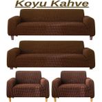 3+3+1+1 Bürümcük Eteksiz, Lastikli, Esnek, Yıkanabilir Koltuk, Kanepe, Çekyat Takımı Örtüsü/kılıfı - Koyu Kahve - 180 x 230 cm