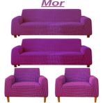 3+3+1+1 Bürümcük Eteksiz, Lastikli, Esnek, Yıkanabilir Koltuk, Kanepe, Çekyat Takımı Örtüsü/kılıfı - Mor - 180 x 230 cm