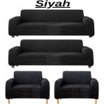 3+3+1+1 Bürümcük Eteksiz, Lastikli, Esnek, Yıkanabilir Koltuk, Kanepe, Çekyat Takımı Örtüsü/kılıfı - Siyah - 180 x 230 cm