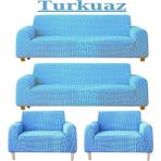 3+3+1+1 Bürümcük Eteksiz, Lastikli, Esnek, Yıkanabilir Koltuk, Kanepe, Çekyat Takımı Örtüsü/kılıfı - Turkuaz - 180 x 230 cm