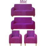 3+3+1+1 Bürümcük Koltuk Takımı Örtüsü. Boydan Eteksiz Streç Esnek Lastikli Çekyat Kanepe Kılıfı - 180 x 230 cm - Mor