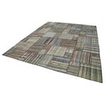 332x412 cm Kırk Yama Gri Yama Pamuklu Yün El Dokuma Modern Geometrik Etnik Eskitme Desenli Boho Oturma Odası Salon Yolluk Koridor Mutfak Halısı