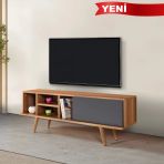 3331 Ela 130 Cm ( Ahşap Ayaklı) Tv Ünitesi , Söğüt - Antrasit , Tv Sehpası , Salon , Oturma Odası