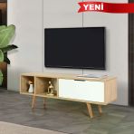 3340 Venüs 130 Cm ( Ahşap Ayaklı , Metal Kulplu) Tv Ünitesi , Safir - Beyaz , Tv Sehpası , Salon