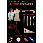 34 Beden Full Iğne Batabilen Dikiş Setli ve Riga Setli Terzi Mankeni Bej Ceviz Takım