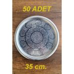 35 cm - Otantik Desenli Krom Çelik Meze ve Servis Tabağı, Salata Tabağı - 50 Adet