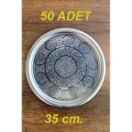 35 Cm - Otantik Desenli Krom Çelik Meze Ve Servis Tabağı, Salata Tabağı