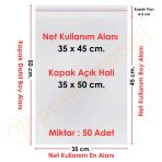 35 Cm X 50 Cm. Şeffaf Bantlı Jelatin - Yapışkanlı Poşet - 50 Adet