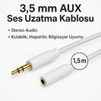 3,5 mm, Jak Uzatma kablosu, 3,5 mm Aux erkek fiş dişi jak, stereo ses Audio uzatma adaptörü kablosu, hoparlör, tabletler, Anfi, Woofer,müzik sistemi,Laptop, Bilgisayar Jak AUX Kablosu (1.5 Metre)