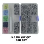 350 SET 9.5 MM Karışık Renkli Metal Çıt Çıt ve Saklama Kutusu