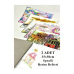 35X50 Cm Spiralli Resim Defteri 2 Adet 15 Yaprak Spiralli Büyük Boy Resim Defteri Karton Kapak 110 Gr