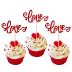 36 adet Sevgililer Günü Günü Aşk Cupcake Toppers Parıltılı Kalp Tatlı Aşk Muffin Dekorasyon Sevgililer Günü Teması Düğün Nişan Gelin Duş Doğum Günü Parti Pasta Süslemeleri Aksesuar Kırmızı
