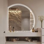 36 İnç LED Banyo Aynası, Akıllı Yarım Ay Duvar Aynası, Ayarlanabilir Parlaklık, 3 Renk Modu, Buğu Önleyici, Düzensiz Yarım Daire Tasarımı, Sol Taraf (Sağ 32 inç/80 cm)