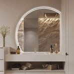 36 İnç LED Banyo Aynası, Akıllı Yarım Ay Duvar Aynası, Ayarlanabilir Parlaklık, 3 Renk Modu, Buğu Önleyici, Düzensiz Yarım Daire Tasarımı, Sol Taraf (Sol 44 inç/110 cm)
