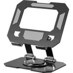 360 Derece Sonsuz Pozisyonda Dönebilen Katlanabilir Metal Alaşımlı Yükseklik ve Açı Ayarlı Kaydırmaz Telefon ve Tablet Standı (Siyah Tablet Standı 162)