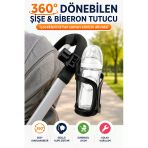 360° Dönebilen Bebek Arabası Bisiklet Uyumlu Şişe Biberon Suluk Tutucu Evrensel Klipsli Aparat