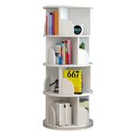360° Dönebilen Kitaplık, 2/3/4/5/6 Katlı Ahşap Kitaplık, Oturma Odası ve Yatak Odası için Beyaz Yuvarlak Teşhir Standı (40x40x129cm) - Şık ve Yer Tasarruflu Depolama Çözümü
