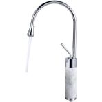 360° Dönebilen Pirinç Banyo Lavabo Musluğu - Mutfak Ve Lavabo İçin Tek Kulplu Mermer Mikser Musluğu(Chrome Marble T)