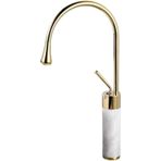 360° Dönebilen Pirinç Banyo Lavabo Musluğu - Mutfak Ve Lavabo İçin Tek Kulplu Mermer Mikser Musluğu(Gold Marble T)