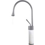 360° Dönebilen Pirinç Banyo Lavabo Musluğu - Mutfak Ve Lavabo İçin Tek Kulplu Mermer Mikser Musluğu(Gray Marble T)