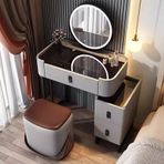 360 ° Dönen Aynalı Pembe Makyaj Masası, LED Işıklı Temperli Cam Makyaj Masası, 50 cm Makyaj Taburesi ve Depolama Nizer İçerir - Beauty Essentials için Mükemmel