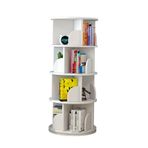 360° Dönen Kitaplık 4 Katmanlı CD Depolama Rafı Çocuk Döner Kitaplık Yatak Odası ve Kütüphane için Beyaz Yuvarlak Teşhir Standı (40x40x129cm) Kitaplar ve Oyuncaklar için Mükemmel