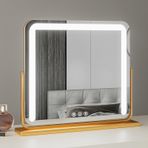 360° Dönen LED Işıklı Makyaj Aynası, Akıllı Dokunmatik Dikdörtgen Makyaj Aynası, Masa için Altın Kozmetik Ayna, Güzellik ve Bakım için Mükemmel (50 x 42 cm)