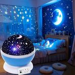 360° Dönen Yıldızlı Gökyüzü Projektör Gece Lambası Çocuk Odası Gece Lambası USB Bağlantılı Renk Değiştiren Atmosfer Işığı (Mavi/Pembe/Mor) - Renk: Mavi