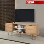 3621 Sina 160 Cm ( Ahşap Ayaklı , Metal Kulplu) Tv Ünitesi , Sepet - Beyaz , Tv Sehpası , Salon