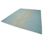 362x466 cm Degrade Kilim Mavi Çizgili Yün El Dokuma Modern Geometrik Etnik Eskitme Desenli Boho Oturma Odası Salon Yolluk Koridor Mutfak Halısı